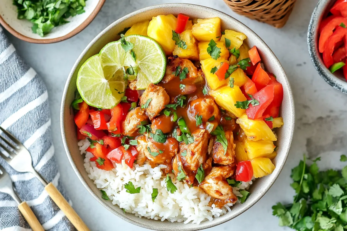 Hawaiian Chicken Sheet Pan with rice