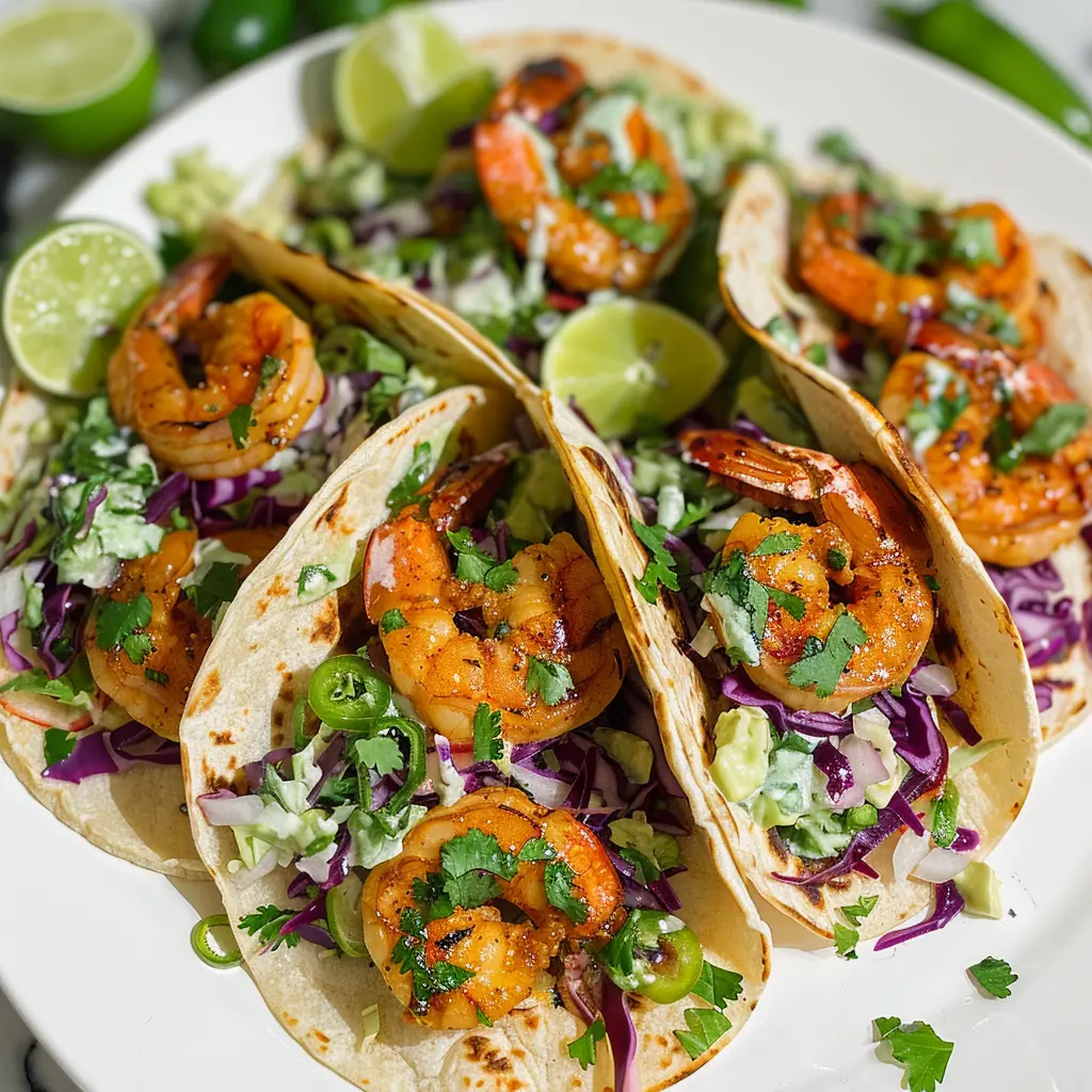 Spicy Shrimp Tacos with Garlic Cilantro Lime Slaw