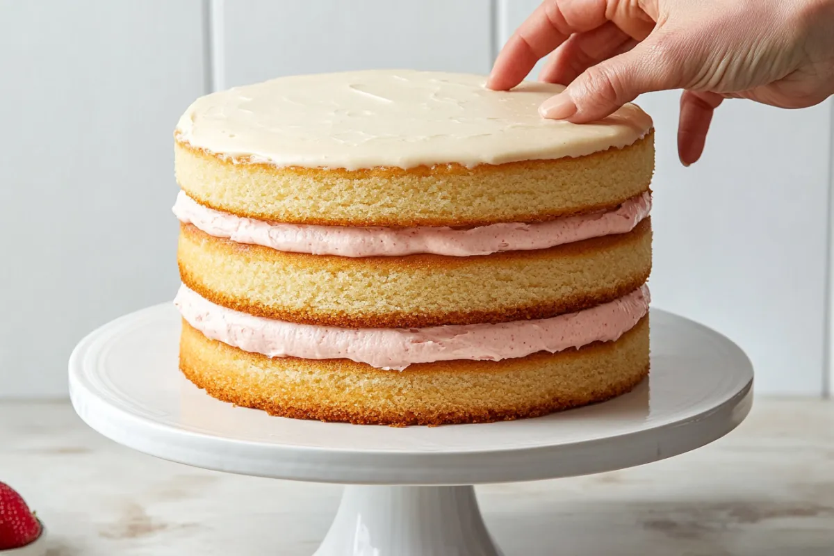 Place the first layer of vanilla cake on a serving plate