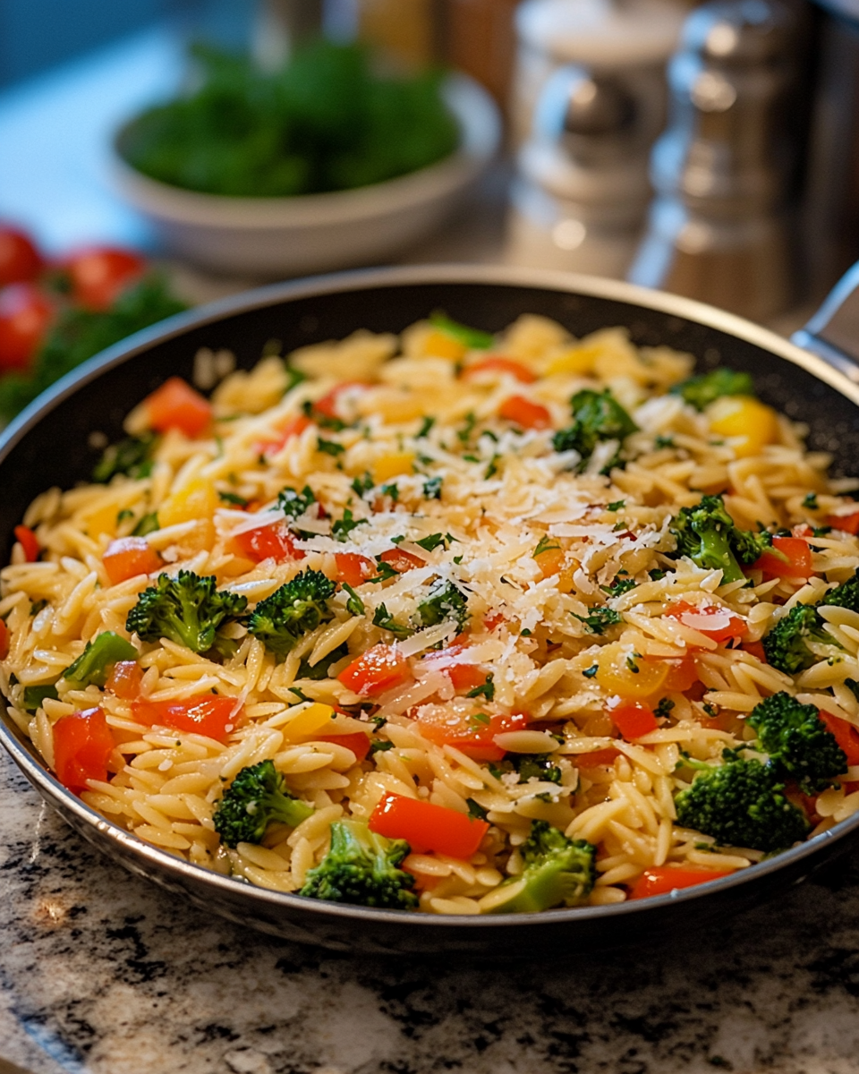 Garlic Veggie Primavera Orzo – Colorful and Cozy Meatless Meal